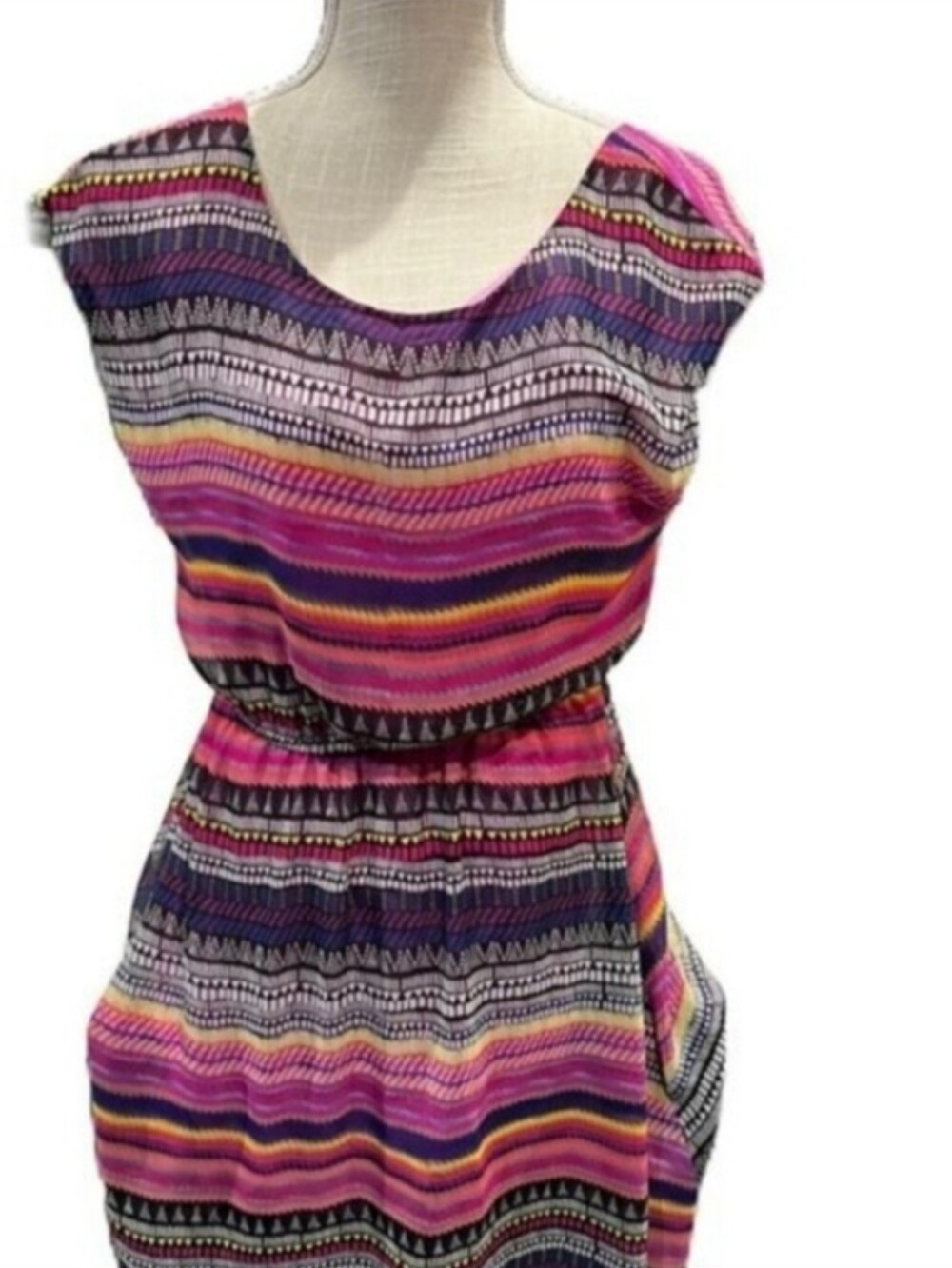 Vibrant Multicolor Striped Mini Babydoll Dress - Boho Festival Indie Summer - Picture 3 of 11